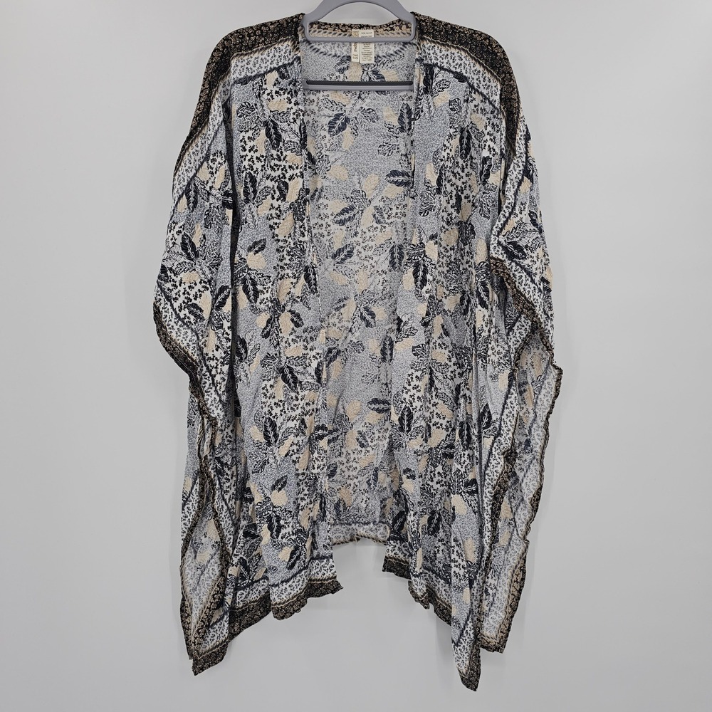 Japna Womens One Size Floral Botanical Kimono Wrap Blue Cream Viscose Coverup